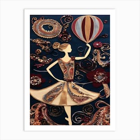 Whimsical Collage Dancer In Denim Art Print