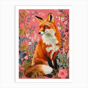 Floral Animal Painting Fox 2 Art Print