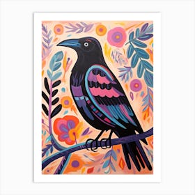 Pink Scandi Raven 2 Art Print