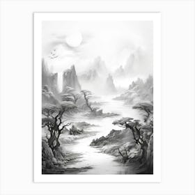 Ethereal Landscape Abstract Black And White 1 Art Print