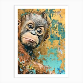 Baby Orangutan Gold Effect Collage 3 Art Print