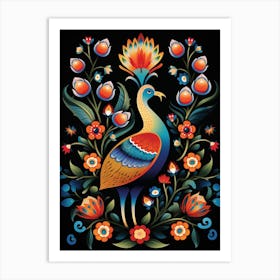 Folk Bird Illustration Peacock 3 Art Print