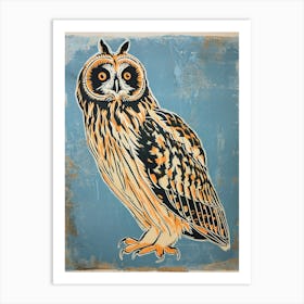 Short Eared Owl Linocut Blockprint 3 Art Print