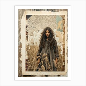 Vintage Card Design Featuring A Central Motif Of Natural Textured Hair Cascading Across An Aged Stu (1) Art Print