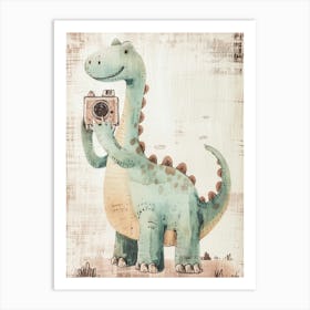 Dinosaur Taking A Photo With A Camera Textured Painting Art Print