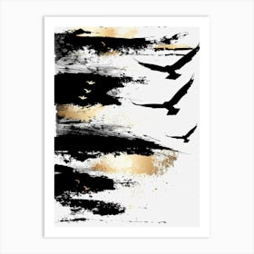 Black And Gold Birds 1 Art Print