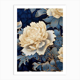 white flower wih blue leaves Art Print