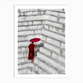 Buddhist Monk On Steps Art Print