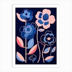 Blue Flower Illustration Camellia 3 Art Print
