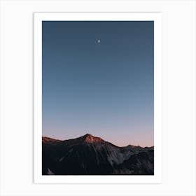 Swiss Alps during sunset with the moon Art Print