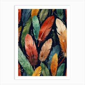 Watercolor Feathers Seamless Pattern Art Print