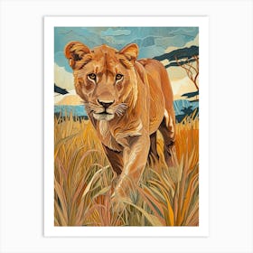 African Lion Relief Illustration Symbolism 2 Art Print