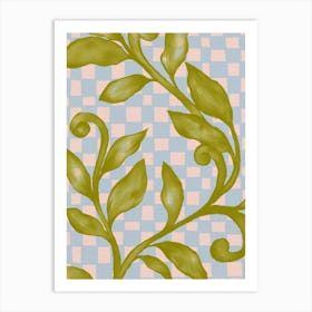 Green Leaves and checks Art Print