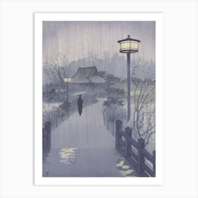 Avondregen bij de Shinobazu vijver Art Print