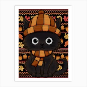 Fall Black Cat Sweater 1 Art Print