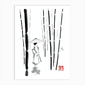Geisha In Bamboo Forest Art Print