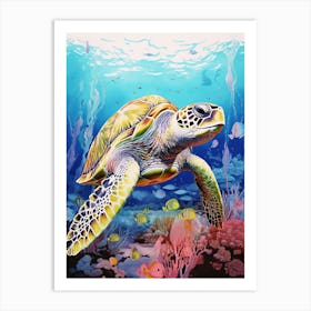 Sea Turtle In The Ocean Blue Aqua 9 Art Print