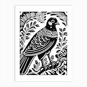 B&W Bird Linocut Pigeon 2 Art Print