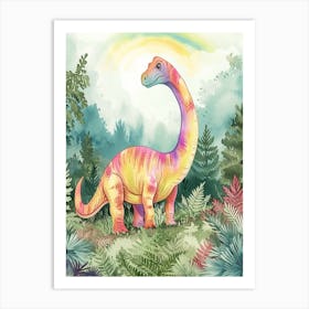 Pastel Rainbow Watercolour Corythosaurus Dinosaur 2 Art Print