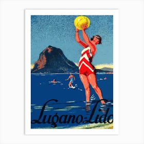 Lugano Lido, Girl With a Beach Ball Art Print