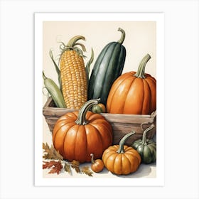 Holiday Illustration With Pumpkins, Corn, And Vegetables (20) Art Print