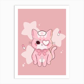 Nurse kawaii cat art print Art Print