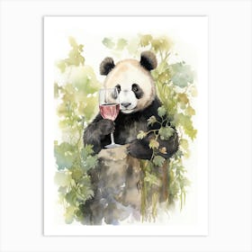 Panda Art Scuba Diving Watercolour 1 Art Print