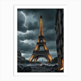 Lightning Over The Eiffel Tower Art Print