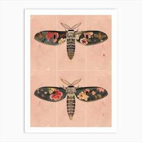Pink Botanical Butterflies William Morris Style 5 Art Print