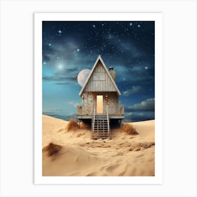 Cosmic cabin on the desert dunes under a cosmic night sky 2 Art Print