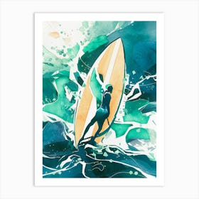 Surfer Watercolor Painting 1 Art Print