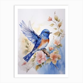 Blue Bird Watercolor Painting 1 Art Print