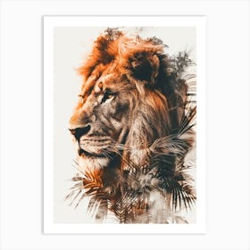 Double Exposure Realistic Lion With Jungle 13 Art Print