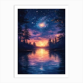 Night Sky Over Lake 8 Art Print