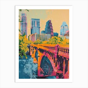 Red River Cultural District Austin Texas Colourful Blockprint 3 Art Print