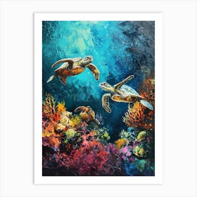 Colourful Impressionism Inspired Sea Turtles 1 Art Print
