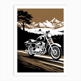 Motorcycle On The Road, vintage bike, classic bike, vector art, Art Print