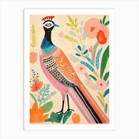 Pink Scandi Pheasant 3 Art Print