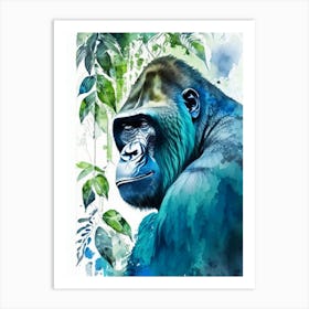Gorilla In Tree Gorillas Mosaic Watercolour 1 Art Print