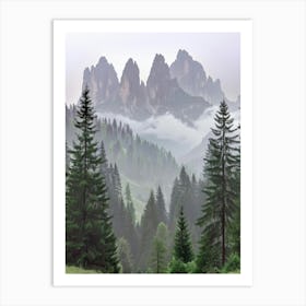 Dolomite Mountains In Fog Art Print