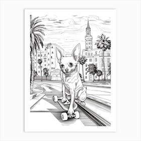 Chihuahua Dog Skateboarding Line Art 4 Art Print