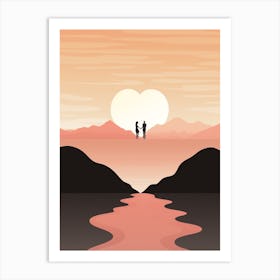 Sunset Block Colour Geometric Heart 3 Art Print