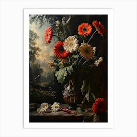 Baroque Floral Still Life Gerbera Daisy 3 Art Print
