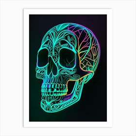 Skull With Neon Accents 2 Line Drawing Art Print