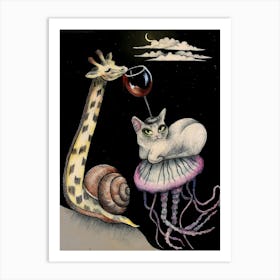 Giraffe And Jellyfish Art Print