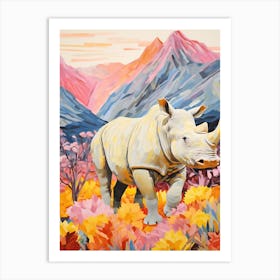 Colourful Floral Rhino 1 Art Print