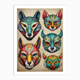 Animal Masks Art Print