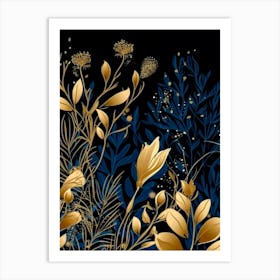 Gold and Blue Foliage Art Print