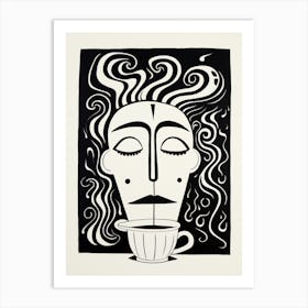 Coffee Face Linocut Inspired 2 Art Print