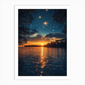 Starry Sky Over Water Art Print